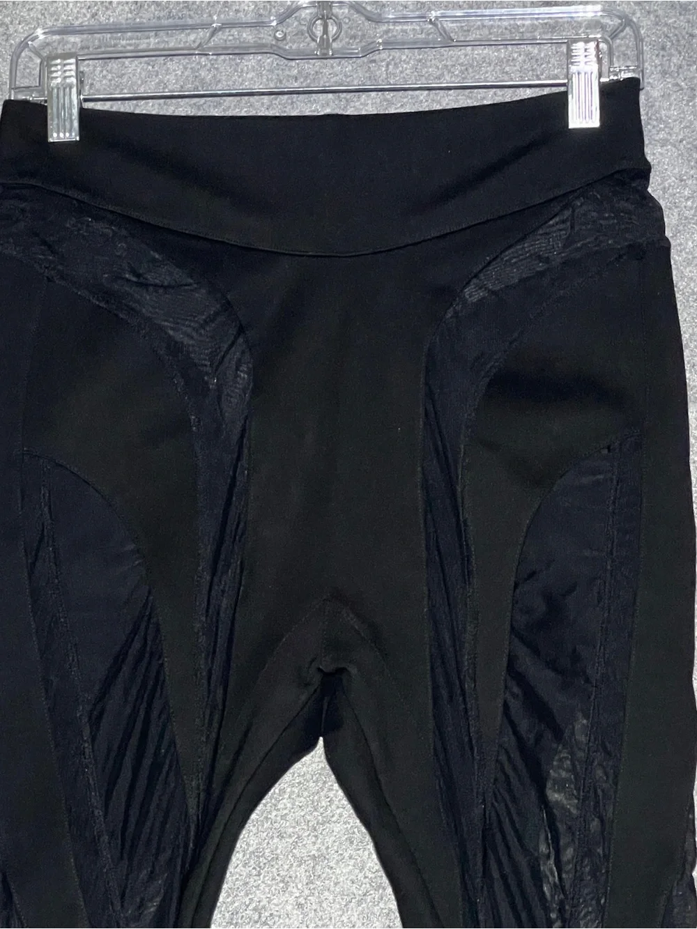 MANIÈRE DE VOIR Black Semi Sheer Mesh Panel Stirrup Leggings High Waist Size 8